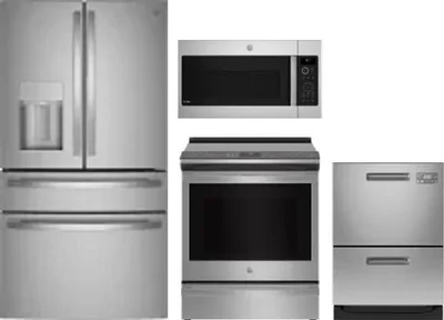 4 Piece Package Includes Refrigerator, Range, Microwave And Dishwasher